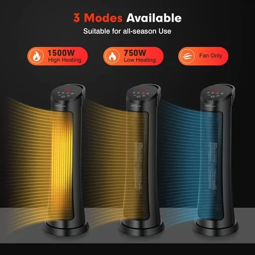 Vista 2 de PETSITE Calentador de espacio, calentador eléctrico portátil de cerámica PTC de 1500 W con termostato, 3 modos y temporizador de 24 horas, control