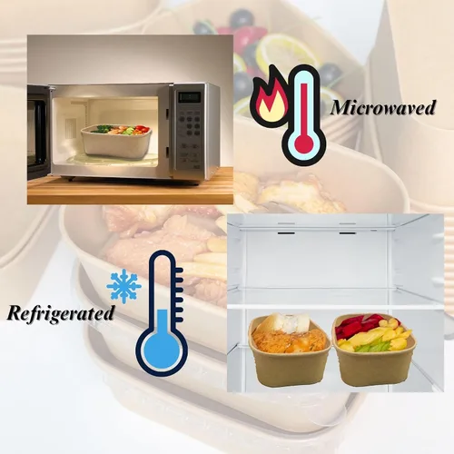 Vista 4 de Recipiente desechable de 17 onzas con tapas, 50 juegos de tazones de papel para acai compostables para fideos de sopa, aptos para microondas