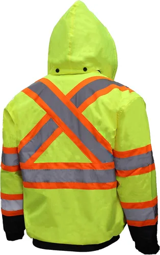 Vista 2 de New York Hi-Viz Workwear WJX70 - Chaqueta de seguridad para hombre, ANSI Clase 3, alta visibilidad, patrón en X, impermeable