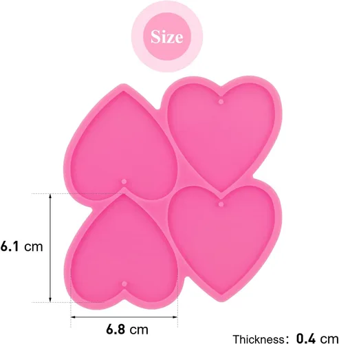 Vista 2 de Molde de silicona brillante de 4 cavidades con agujero, molde de resina epoxi para manualidades, llaveros, dijes, colgantes, collares, joyería