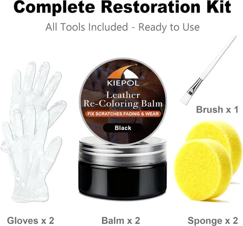 Vista 6 de Kit de reparación de cuero negro, bálsamo recolorante de cuero negro, tinte de cuero, restaura y renueva arañazos, sofás de cuero y vinilo
