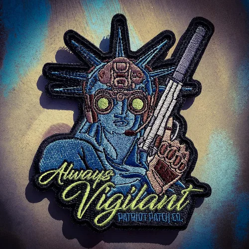 Vista 6 de Patriot Patch Co. - Parche bordado con la estatua de la libertad de visión nocturna Always Vigilant