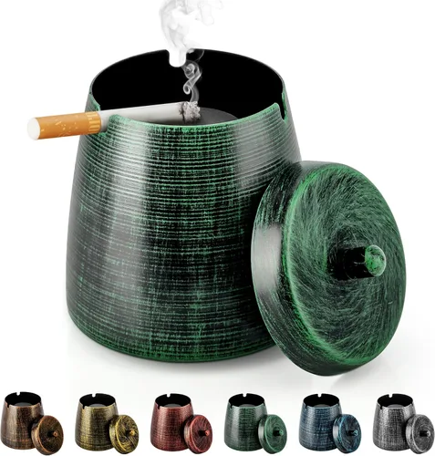 Vista 11 de Cenicero para cigarrillos al aire libre, cenicero al aire libre con tapa para cigarrillos, cenicero de metal, inodoro, resistente al viento, sin