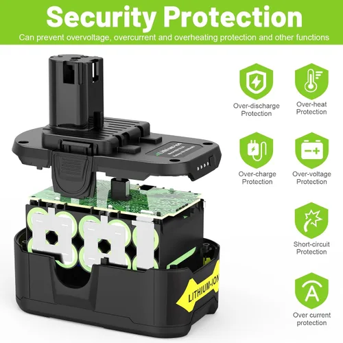 Vista 5 de Paquete de 2 baterías de repuesto de 6.0Ah 18V P108 P109 para Ryobi 18V batería P102 P103 P105 P107 Ryobi ONE+ batería de iones de litio