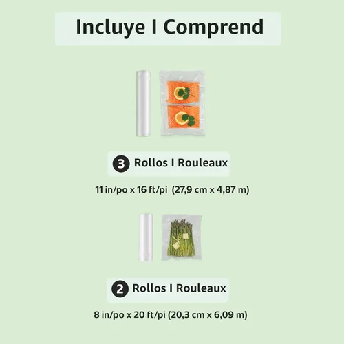 Vista 7 de FoodSaver Bolsas selladoras al vacío de longitud personalizada, paquete múltiple, 5 rollos para almacenamiento hermético de alimentos y Sous Vide