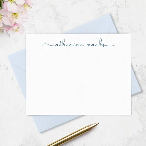 Vista 5 de Tarjetas de notas estacionarias personalizadas y sobres para mujeres con nombre en letra cursiva minúscula, elija colores de tinta y sobres