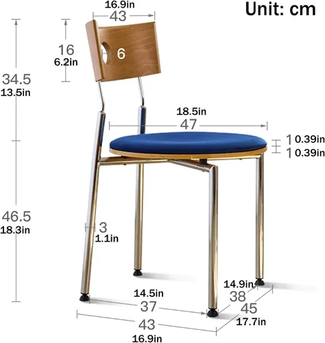 Vista 2 de Stackable Dining Chairs Set, Kitchen Chair with Curved Backrest, Upholstered Living Room Chair, Occasional Seat Dining Room Chairs with Metal