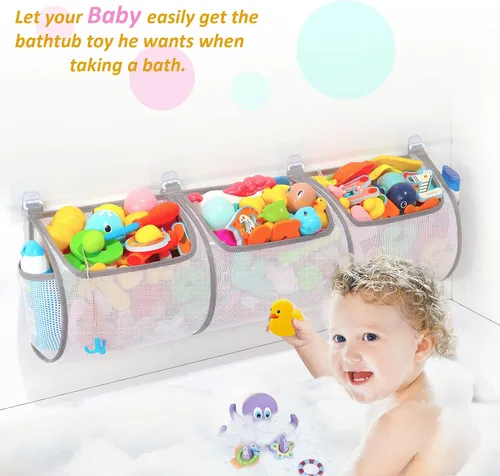 Vista 2 de Ligereza Soporte para juguetes de bañera, evita manchas, juguetes de baño para niños de 4 a 8 años, 30 x 8.7 pulgadas, soporte de malla