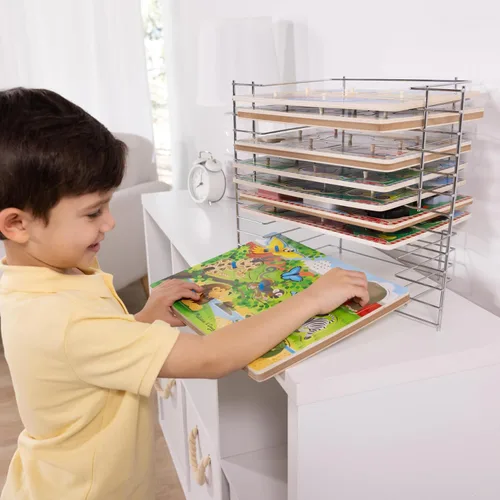 Vista 2 de Melissa & Doug Estante de almacenamiento de rompecabezas de alambre de metal de lujo para 12 rompecabezas pequeños y grandes
