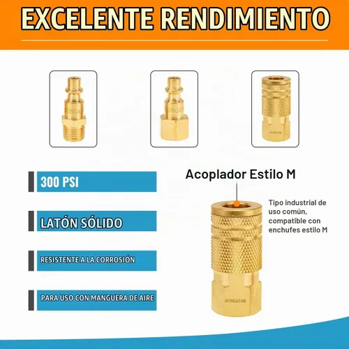 Vista 4 de SUNGATOR 8 piezas de accesorios de manguera de aire NPT de 1/4 pulgadas, accesorios de conexión rápida de línea de aire de latón macizo de 1/4