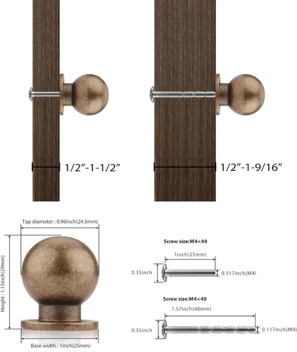 Vista 2 de Haliwu Paquete de 5 pomos de bronce antiguo para gabinetes de cocina, tiradores redondos para cajones para baño, cocina, dormitorio