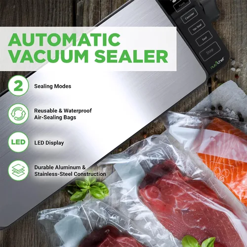 Vista 4 de NutriChef Sellador al vacío versión actualizada Sistema automático de sellado de aire al vacío para conservación de alimentos con kit de inicio