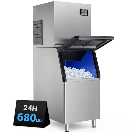 Vista 9 de Máquina comercial para hacer hielo de 550 libras/24 horas, almacenamiento de 400 libras, listo para hielo en 5-15 minutos, con modo de autolimpieza