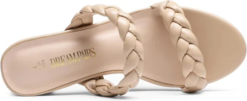 Vista 6 de DREAM PAIRS Zapatos de tacón bajo con dos correas trenzadas para mujer, puntera abierta, tacón grueso, sandalias de tacón grueso, para fiestas