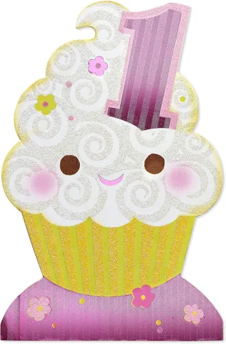 Vista 4 de American Greetings Tarjeta de primer cumpleaños para niña (cupcake)