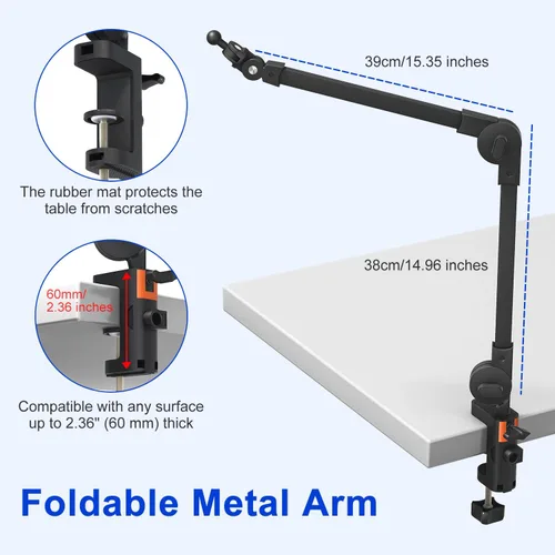 Vista 5 de Soporte de mesa para tablet, soporte de escritorio giratorio de 360 grados con brazo largo ajustable, compatible con iPad Pro 12.9 Air Mini y todos