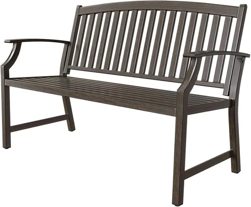 Vista 19 de Grand patio Banco para exteriores de 50 pulgadas, bancos de jardín con marco de metal recubierto de polvo antioxidante, banco de patio para porche