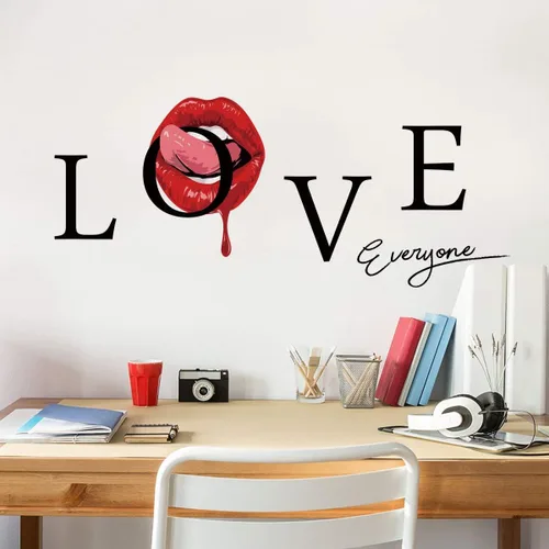 Vista 3 de Maydahui Adhesivo de pared sexy de labios rojos con texto en inglés "Love Everything", calcomanías de pared con texto en inglés "Love Everything