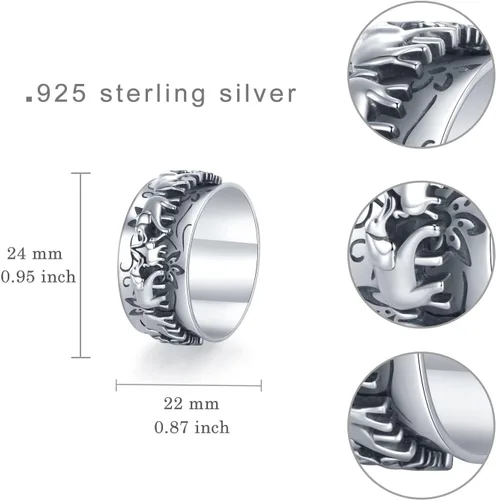 Vista 4 de Anillo giratorio de plata de ley con elefante, anillo giratorio para mujer, anillo giratorio de elefante, joyería de regalo para mujeres y hombres