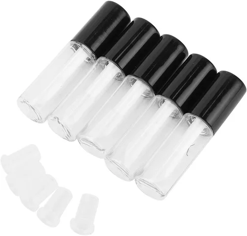 Vista 8 de Caja de 45 paquetes, tubos vacíos de plástico transparente para brillo de labios, contenedor de botella de bálsamo labial, negro, transparente, 0.04