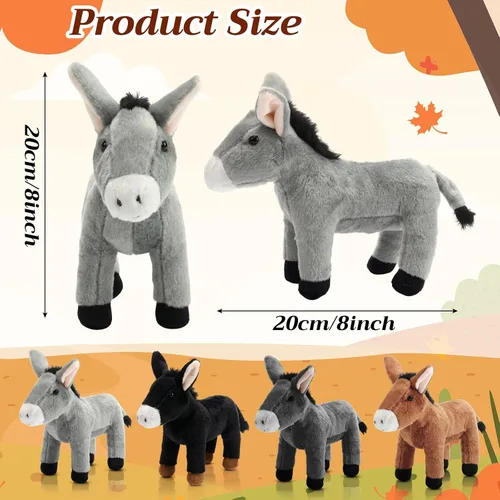 Vista 2 de Skylety 4 piezas de juguete de peluche de burro de 8 pulgadas para niños y niñas, lindo juguete surtido de animales grises, regalos de fiesta