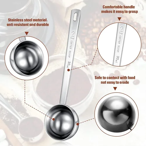 Vista 2 de Geiserailie 2 cucharadas de 2 cucharadas con mango largo, cuchara medidora de acero inoxidable de 1.0 fl oz para café, leche y fruta en polvo, té