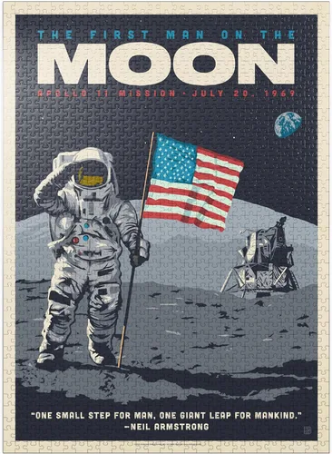 Vista 9 de MyPuzzle NASA 1969: First Man On The Moon - Póster vintage - Rompecabezas de 100 piezas prémium para adultos