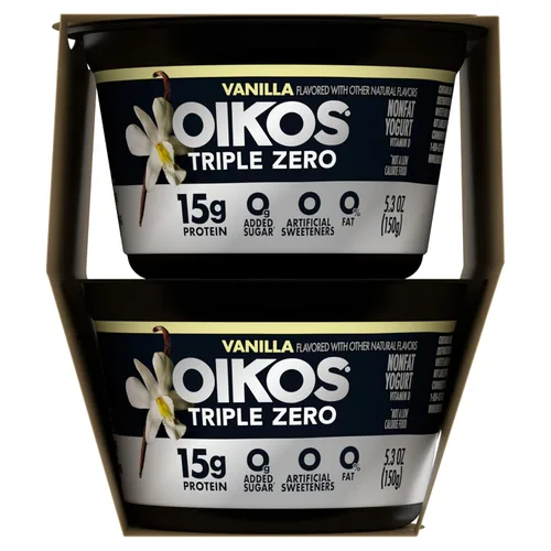 Vista 11 de Oikos Triple Zero - Yogur griego sin grasa, vainilla, 5.3 onzas, paquete de 4