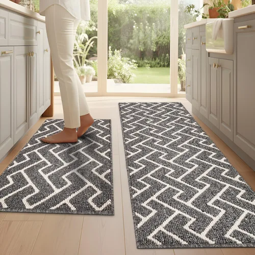 Vista 22 de Juegos de alfombras de cocina de 2 piezas - Alfombras de cocina antideslizantes coloridas para piso - Gruesas, alfombra decorativa de piso de cocina