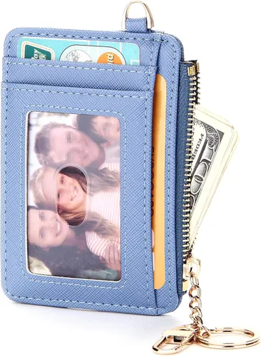 Vista 2 de KUKOO Cartera delgada minimalista RFID con bolsillo frontal para mujer, monedero con llavero y caja de regalo