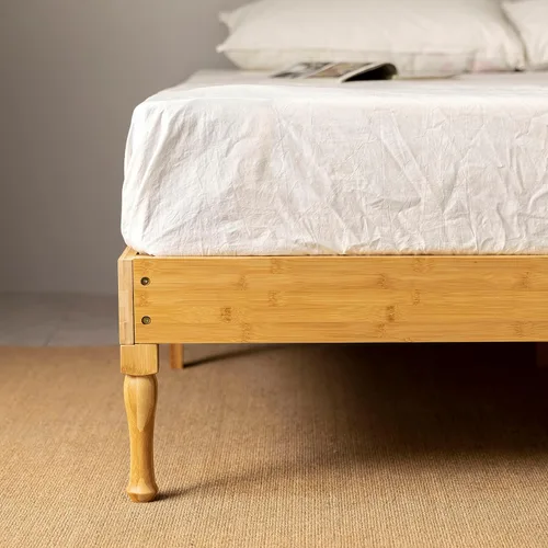 Vista 5 de Marco de cama de madera de bambú de 14 pulgadas, soporte de listones de madera, no necesita somier, fácil montaje, naturaleza, tamaño Queen