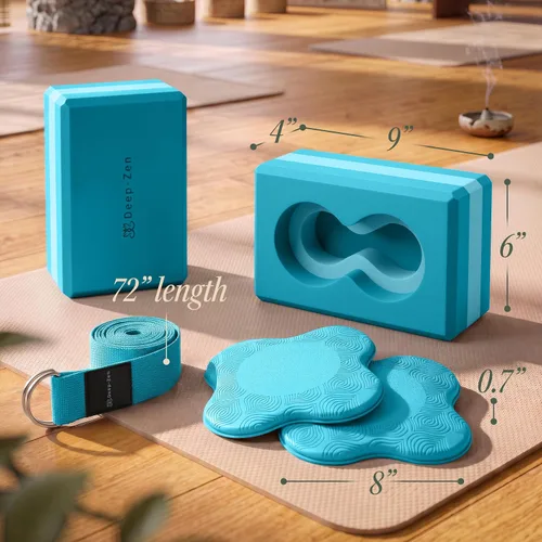 Vista 6 de Deep-Zen® Bloques de yoga con soporte de muñeca; bloques de yoga 2 unidades con rodilleras y correa para poner menos peso en las muñecas; juego
