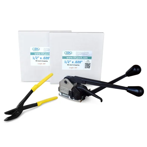Vista 32 de IDL Packaging Ultimate Kit de flejado de acero de 1/2 pulgada x 200 pies, resistencia a la rotura de 1100 libras - Herramienta de combinación 3