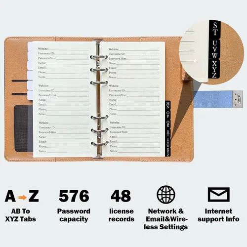 Vista 3 de BTSFTOGET Refillable Password Book Binder with Alphabetical Tabs and Lock, 576 Passwords Large Print, 316 Pages Password Keeper for Computer &