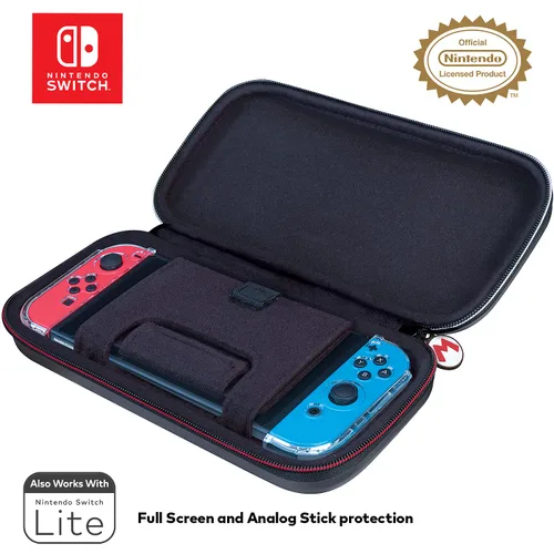 Vista 4 de Game Traveler Nintendo Switch Mario Case - Adjustable Viewing Stand, Protective PU Leather Hard Case with Deluxe Carry Handle, Includes Two Game