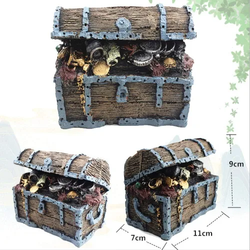 Vista 3 de Forart Adorno de cofre del tesoro, adorno de acuario pequeño, decoración de acuario para pecera, adorno de acuario, cuevas acuáticas, cabaña
