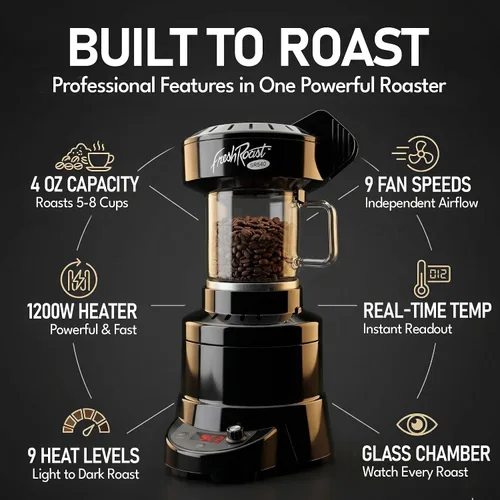 Vista 4 de SR540 Tostador Automático de Granos de Café Tueste Café en Casa Ajustes de Calor Variables Control de Ventilador de Convección Pantalla