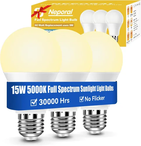 Vista 14 de Neporal - Foco de luz de espectro completo de 15 W, focos de luz solar natural sin UV de 2700 K, foco LED de 15 W equivalente a 100 W, CRI 90+, sin