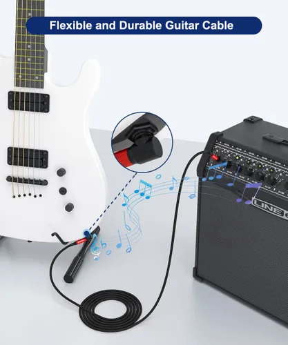 Vista 5 de AkoaDa Cable de guitarra de 1/4 de 20 pies, paquete de 2 unidades, cable TS para guitarra eléctrica de ángulo recto compatible con guitarra, bajo