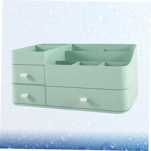 Vista 9 de Housoutil 1pc Household Makeup Organizer with Drawer Green Plastic Cosmetic Storage Box for Lipstick Skincare and Brushes Desktop Organizer for