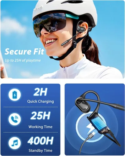 Vista 4 de Auriculares de oreja abierta con micrófono, auriculares Bluetooth a prueba de sudor de 0.99 oz con cancelación de ruido y silencio, 20 horas