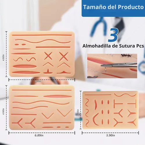 Vista 4 de Almohadilla de práctica de sutura realista de silicona de tres capas con 14 heridas precortadas, el mejor regalo para entrenamiento de estudiantes