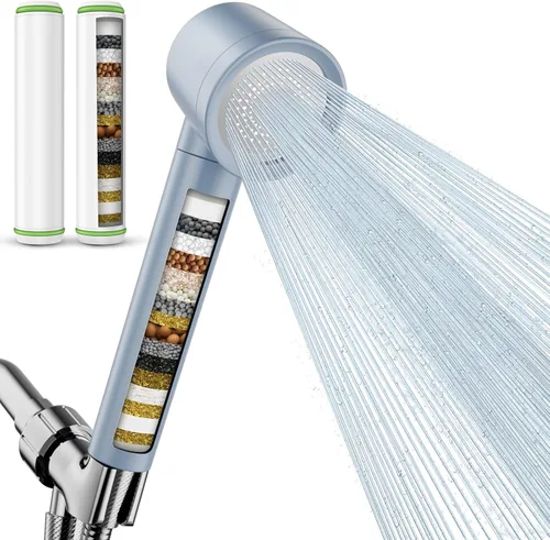 Vista 11 de Cabezal de ducha filtrado con mano, cabezal de ducha de alta presión con 4 modos de pulverización con filtros para suavizador de agua dura, filtro