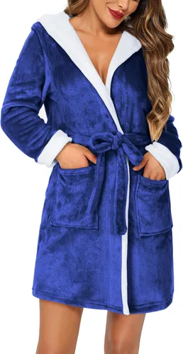Vista 2 de HOTOUCH Womens Hooded Bathrobe Fleece Robe Super Soft Plush Robe Velour Bathrobe