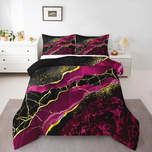 Vista 10 de Juego de edredón de mármol negro individual, ropa de cama dorada agrietada para adultos, hombres y mujeres, juegos de edredón de textura metálica