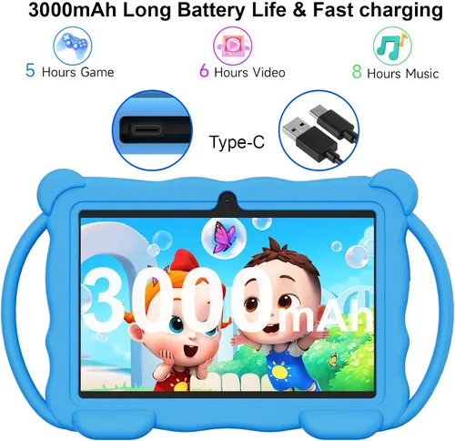 Vista 3 de Tableta para Niños de 7 Pulgadas Android 14.0 para Niños Pequeños, 4GB RAM 32GB ROM Bluetooth Pantalla IPS Google Play YouTube Control Parental