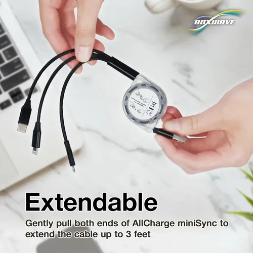 Vista 6 de BoxWave Cable Compatible with Chuwi HiPad Plus - AllCharge miniSync, Retractable, Portable USB Cable - Jet Black