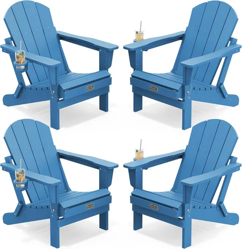 Vista 79 de SERWALL Silla Adirondack plegable para exteriores, silla de patio con portavasos - Ejército