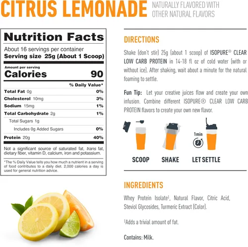 Vista 8 de Isopure - polvo de proteína de suero de leche con sabor a fruta ligera refrescante