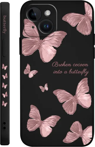 Vista 8 de LEECG Funda para iPhone 15, diseño de mariposa lateral, delgada, suave, protectora para iPhone 15, color negro mariposa